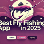 create a very simple website feature image in which  background color in Purple (Munsell)* theme and include this keyword in image " best fly fishing app in 2025 " image is very simple and attractive in looking and having hok in image according to image keyword